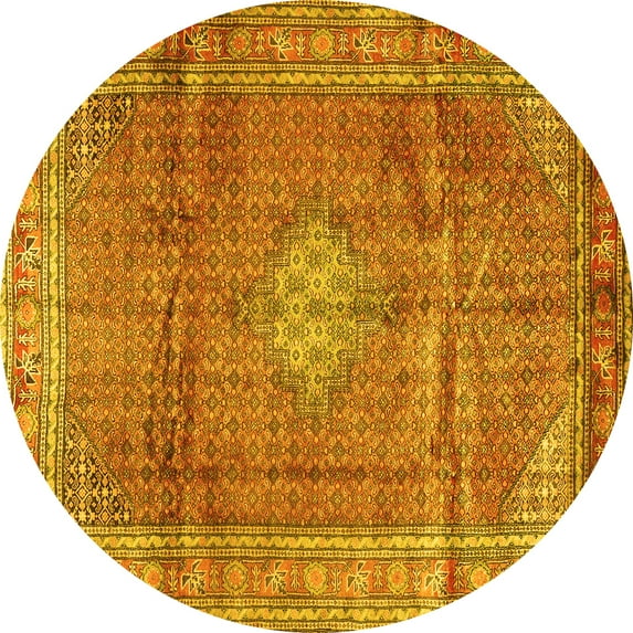 Ahgly Company Indoor Round Persian Yellow Traditional Area Rugs, 4' Round