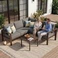 thumbnail image 2 of Poteban 6-Piece L-Shaped Outdoor Conversation  Set, Metal Sectional Sofa with 6" Thick Olefin Cushions, Wide Armrests & Coffee Table, Grey  for Garden Backyard, 2 of 9