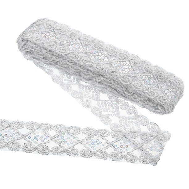 Cinta de Borde de Lentejuelas de 11 Yardas 2.4 Pulgadas con Borde Dorado para Manualidades, Costura, Decoración de Fiestas en Casa, Plateado