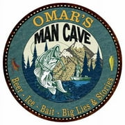OMAR'S Man Cave Fishing 12" Round Metal Sign Garage Bar Wall Dcor 200120004098