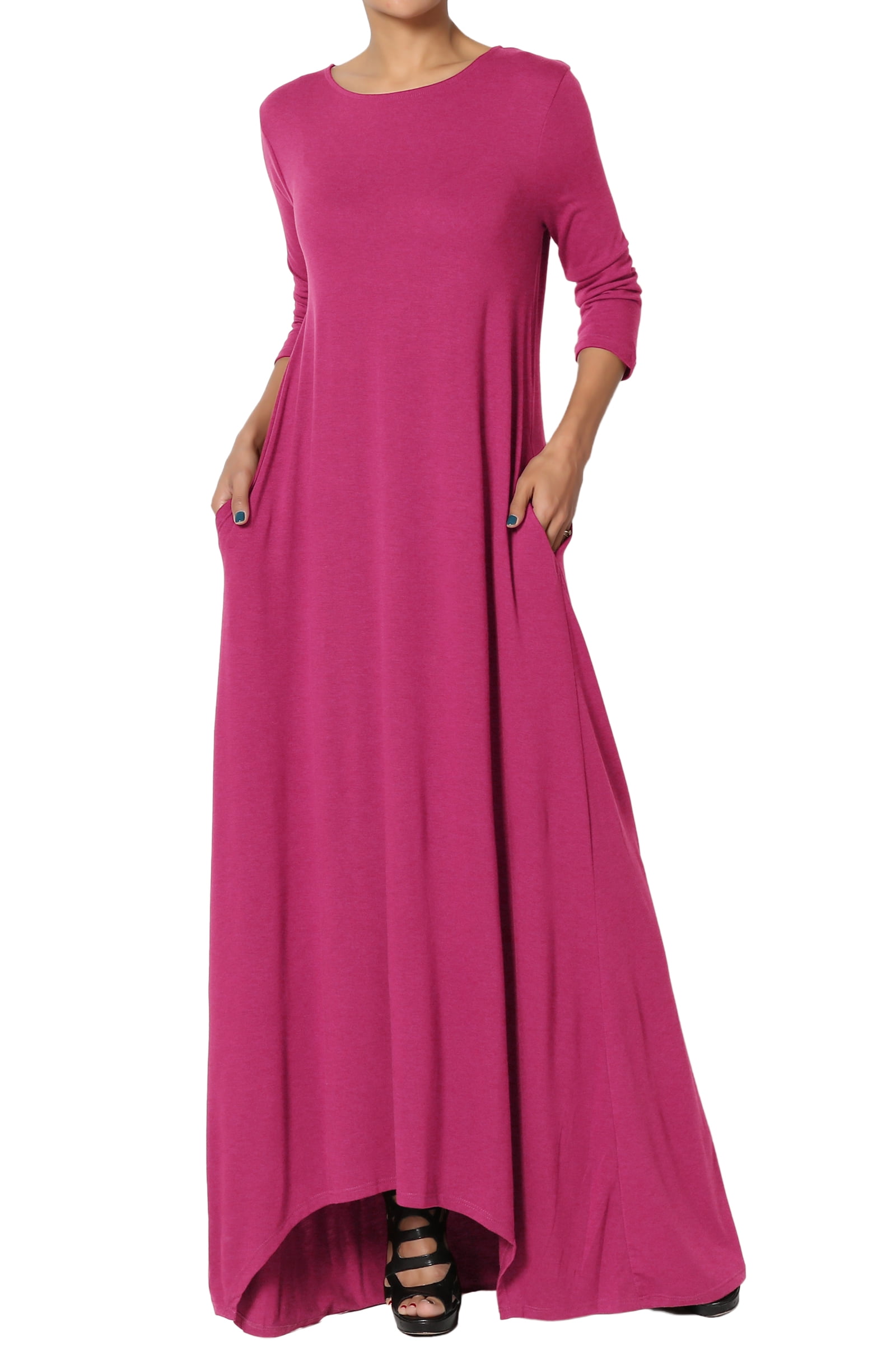 TheMogan TheMogan Women's S3X Loose Asymmetric Hem 3/4 Sleeve Pocket