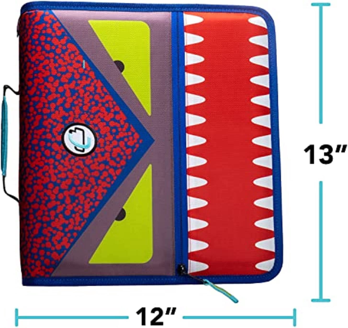 Case-it The Dual 2-in-1 Zipper Binder - Two 1.5 Inch D-Rings - Includes Pencil Pouch - Multiple Pockets - 600 Sheet Capacity - Comes with Shoulder Strap - Monster Design Dual-101-ME