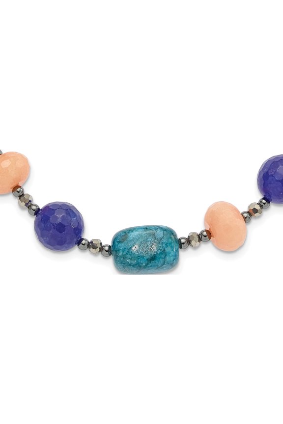 Sterling Silver Hematite,Agate,Jasper,Quartz,Crystal 2In Ext Necklace (Width 13.6) (Length 19) - Jbsp