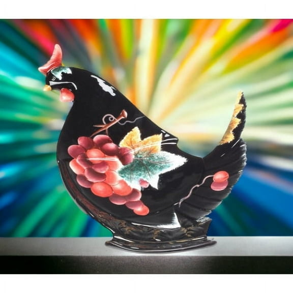 Ceramic Black Chicken Plate 10.5 x 7.5 Vintage Farmhouse