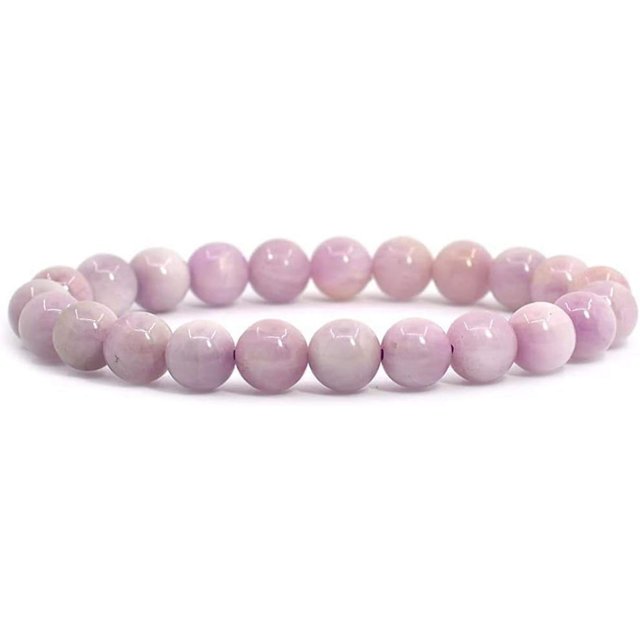 Bracelet Extensible Unisexe en Perles Rondes de 8 mm en Kunzite Naturelle