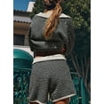 thumbnail image 5 of Womens Sweater Set 2 Piece Outfits Oversized 3/4 Sleeve V Neck Knit Tops High Waisted Shorts Lounge Sets Black S, 5 of 6