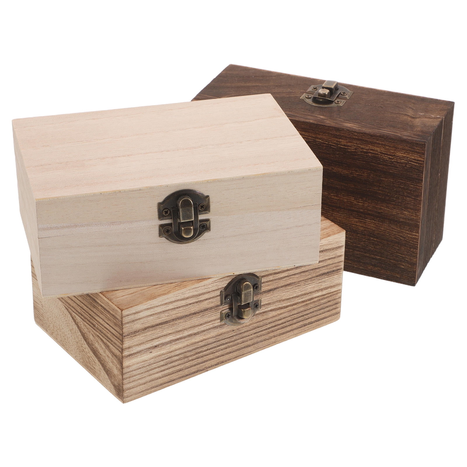 Nicehomfit 3Pcs Decorative Wooden Treasure Box with Brass Latch Vintage Storage Chest