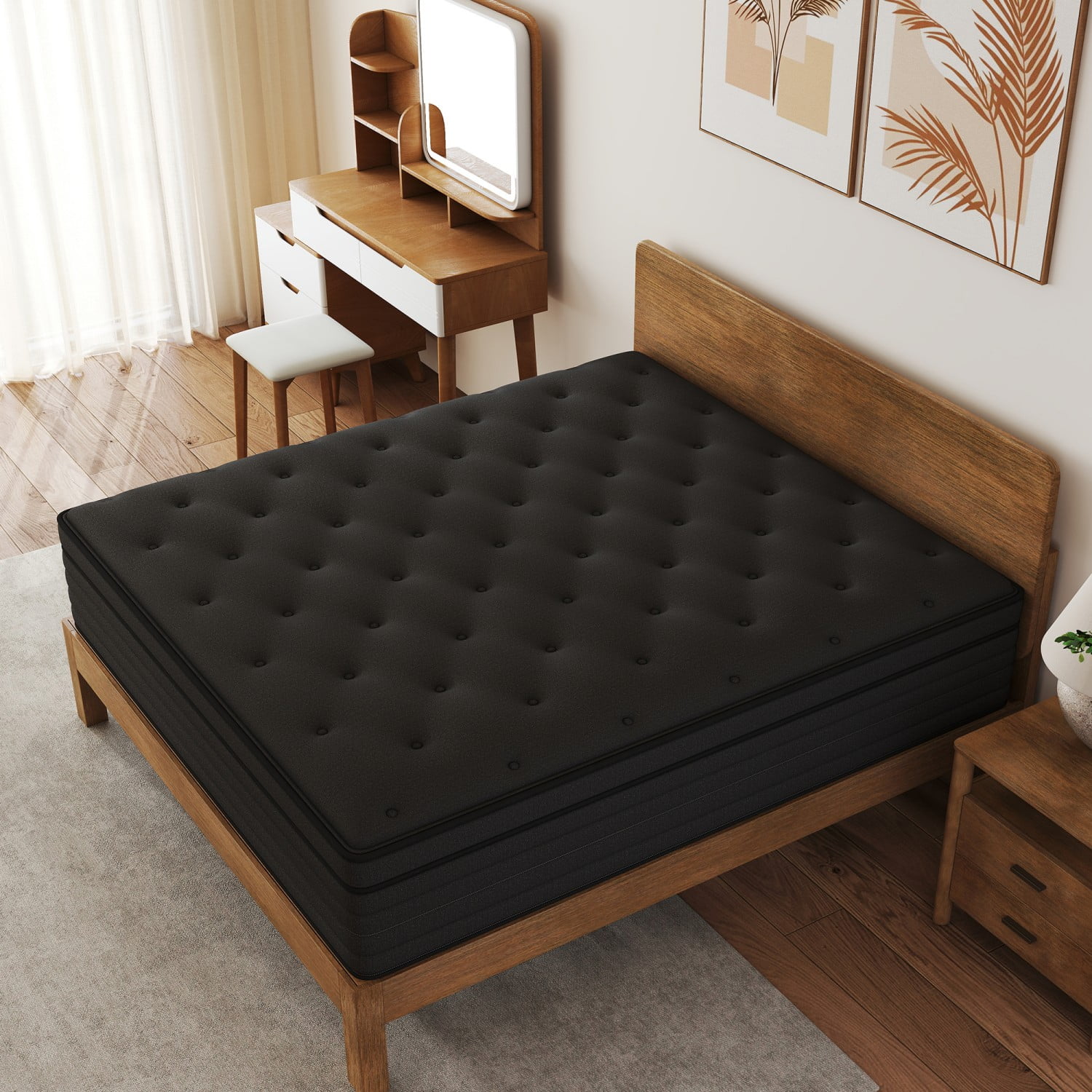 AMENDPATURE 14 inch Twin Hybrid Mattress,Gel Infused Memory Foam and Pocket Spring in a Box,Medium，Black Mattresses，Adult