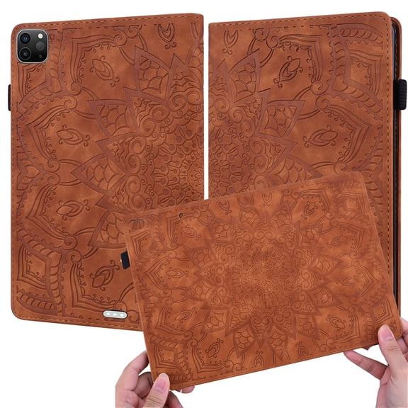 Decase Folio Case for Apple iPad Air 11" 2025/2024,Embossed PU Leather Soft TPU Back Shockproof Cover,with Elastic Strap Card Slot Flip Stand Wallet Case for Pro 11"2020,Brown