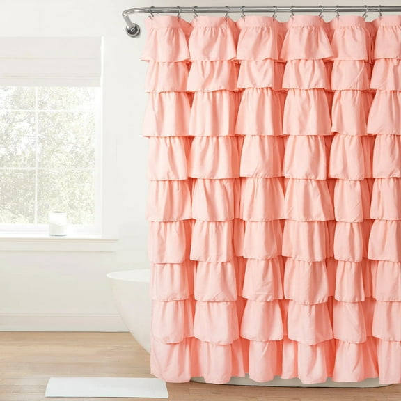 Lush Decor Ruffle Textured Shower Curtain, 72" x 72", Blush, Single