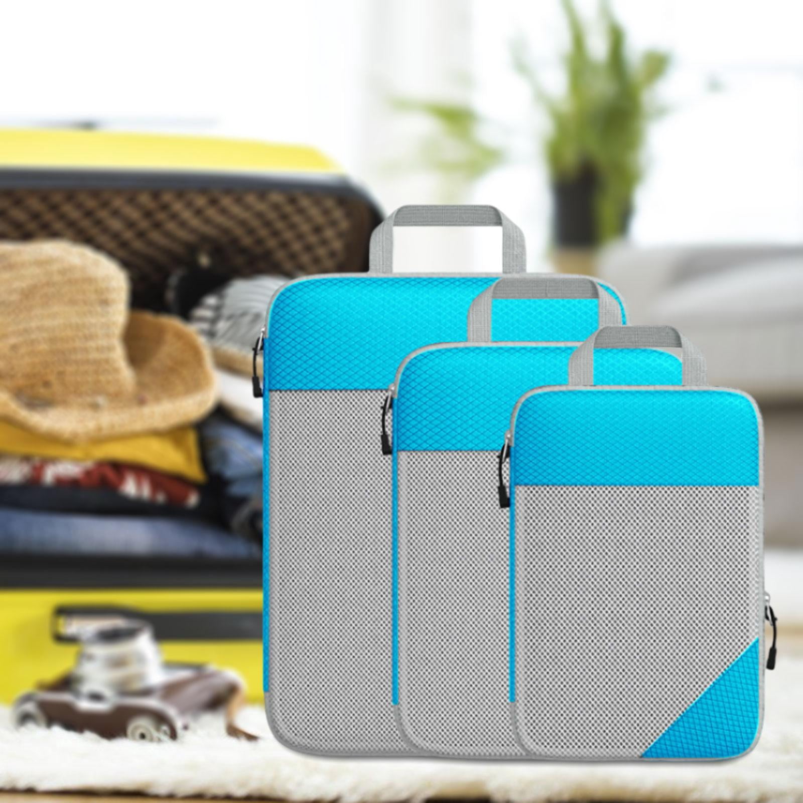 Compression Packing Cubes 3 Pieces Portable Luggage Organizer widening Hand Strap Lightweight and Easily Identifying for Women and Men