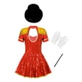 thumbnail image 2 of dPois Kids Girls Honor Guard Uniform 4-Piece Marching Band Outfits Sequins Tassel Leotard Tutu Dress Red 16, 2 of 7