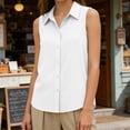 thumbnail image 5 of Womens Sleeveless Button Down Shirts Casual Collared Tank Top V Neck Summer Blouses Work office Chiffon Tops White, 5 of 7