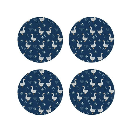 

Leather Coasters with Heat-resistant for Drinks Bohemian Cute Duck Navy Blue -标题2 Round Shape