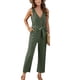 thumbnail image 1 of Women Deep V Neck Button Belted Jumpsuit Pure Color Fashionable Slimming Women Sleeveless Jumpsuit for Summer Green XXL, 1 of 6