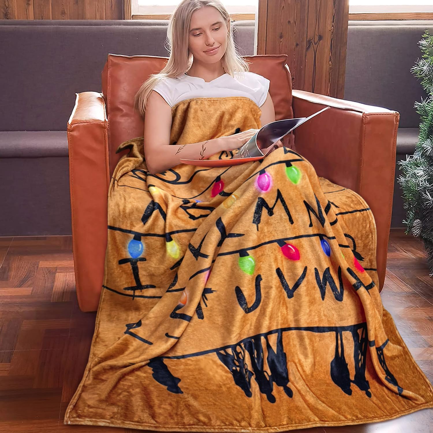 Stranger Throw Blanket Gifts Merchandise Christmas Lights Alphabet Blankets and Throws, 60 x 50 Inches