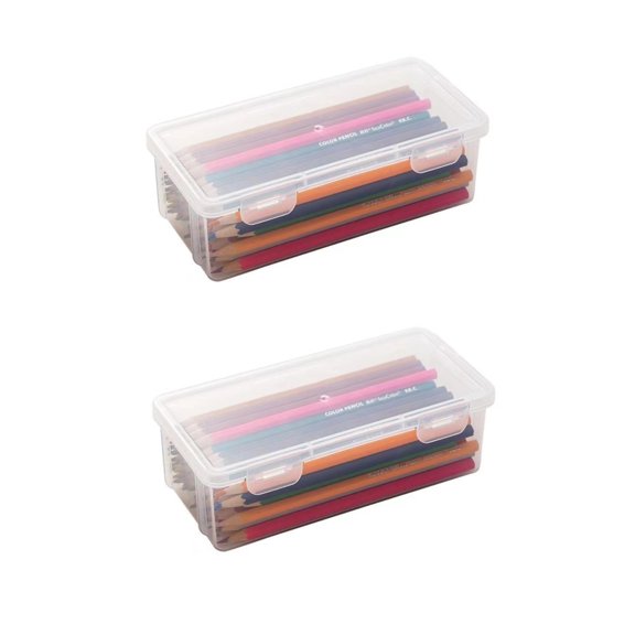 2Pcs Plastic Storage Containers with Lid for Office Supplies, Pencil Box, Art Supplies, Makeup, Crafts and and Charger Cable Cord