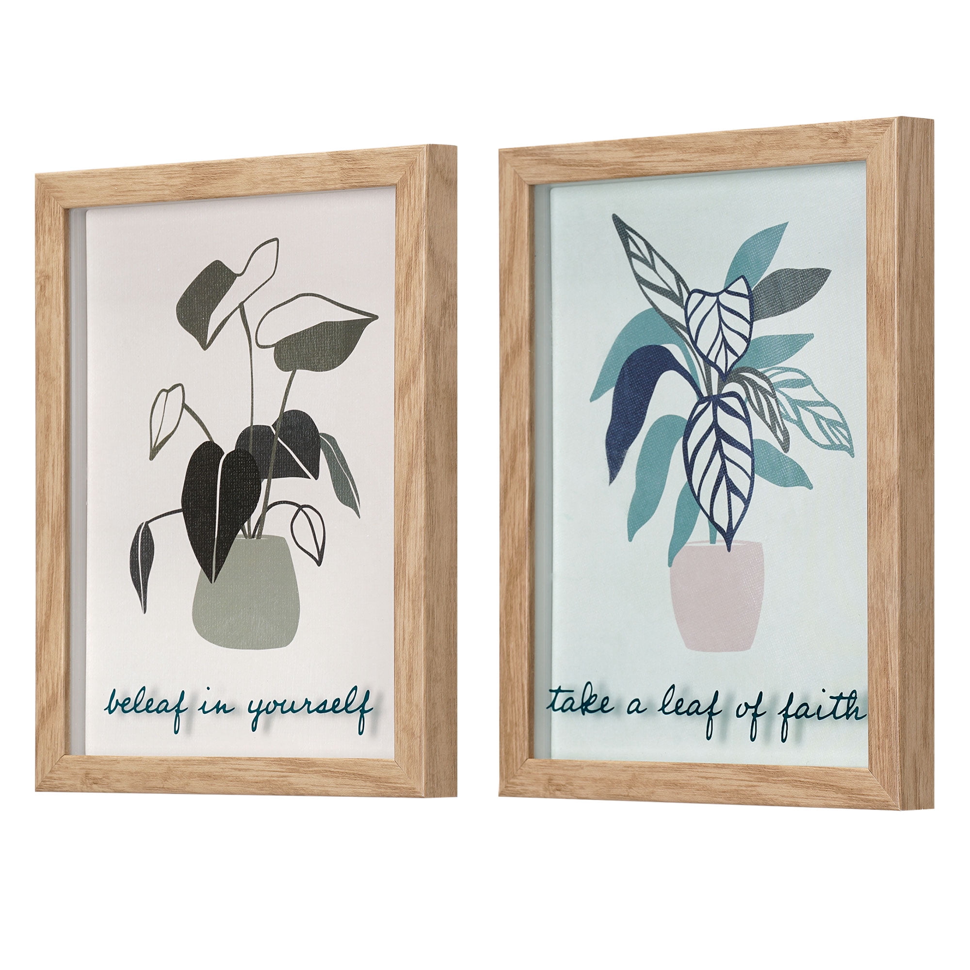 Crystal Art Gallery Contemporary Potted Plants Set of 2 Framed Glass Prints, Greens