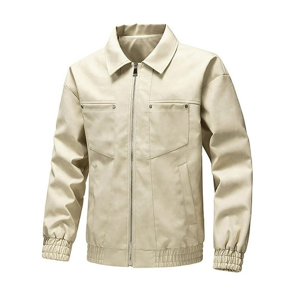 Aimik 2025 Clearance Sale Leather Jacket Men-Vintage Motorcycle-Cafe Racer-Leather Jacket-Real Leather Biker Jacket-Beige XXXXL