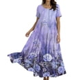 thumbnail image 5 of WTOBBY Women Casual Loose Bohemian Floral Short Sleeve Long Maxi Summer Beach Swing Dress for Outdoor Activities and Relaxed Style,Purple XL, 5 of 5