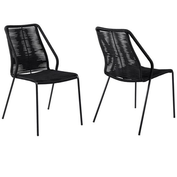 Armen Living Clip 19" Fabric In-Outdoor Stackable Dining Chair in Black