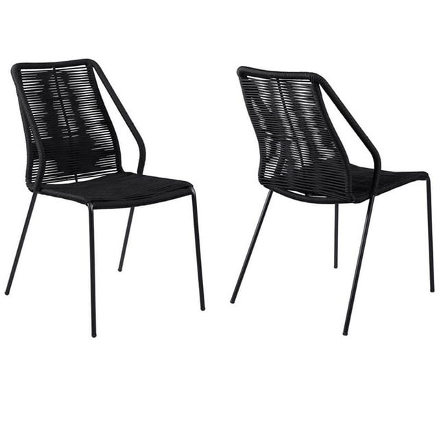 Afuera Living Metal Black Dining Chair Stackable Intricately Woven Rope Design 22"W x 25"D x 35"H Assembled
