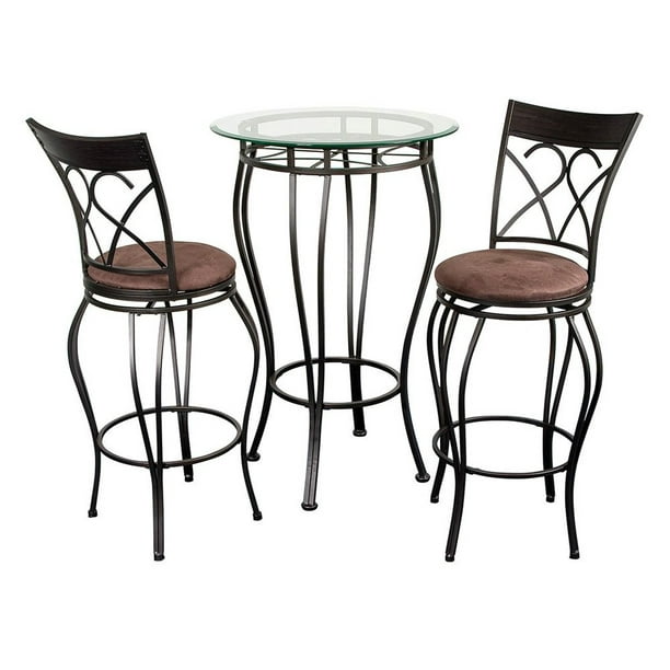 Fancy Glass Top 3 Piece Pub Table Set, Glass Top Pub Table And Chairs
