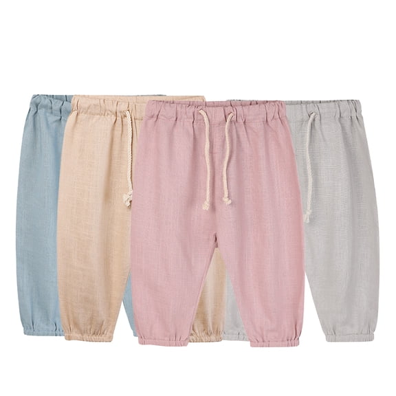 WOLLED Kids Baby Boys Girls Solid Color Long Pants Toddler Cotton Linen Casual Trousers for 1M-6 Years Summer Anti-Mosquito Lantern Pants