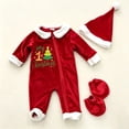 thumbnail image 6 of WUANDIXFA Baby Boy Christmas Clothes Velvet Santa Romper Set with Hat & Mittens Long Sleeve Zipper Jumpsuit,Red,1-3 Months, 6 of 9
