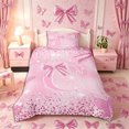 thumbnail image 2 of Meiyoeat Bow Letter C Twin Duvet Cover for Teens, Sparkle Glitter Butterfly Print Twin Bedding,Pink Reversible,2pcs,No Comforter, 2 of 5