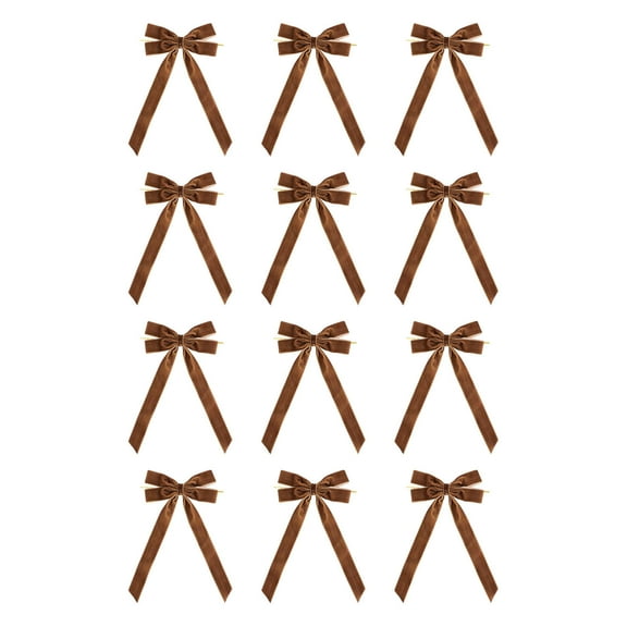 Vintage Velvet Ribbon Bows Christmas Tree Decorations,5In X 10In Xmas Ornaments for Tree Home Party Front Door Wreath Holiday Decor, Brown
