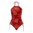 thumbnail image 4 of MKLEKYY Trajes De Baño Mujer 2 Piezas Women'S Fashionable Summer Maple Leaf Line Print Sexy Lace Up Split Swimsuit, 4 of 5