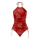 thumbnail image 3 of WILLBEST Trajes de Baño Mujer Con Falda de Moda de Verano de Las Mujeres de La Hoja de Arce Línea de Impresión Sexy Con Cordones Traje de Baño Dividido, 3 of 4