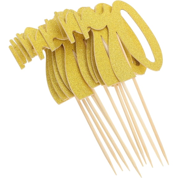 12pcs Golden Glitter Number Cake Topper Picks for Birthday Party Cupcake Decorations Pre-attached Stickers for Wedding Celebration and Holiday Cake Decor Supplies