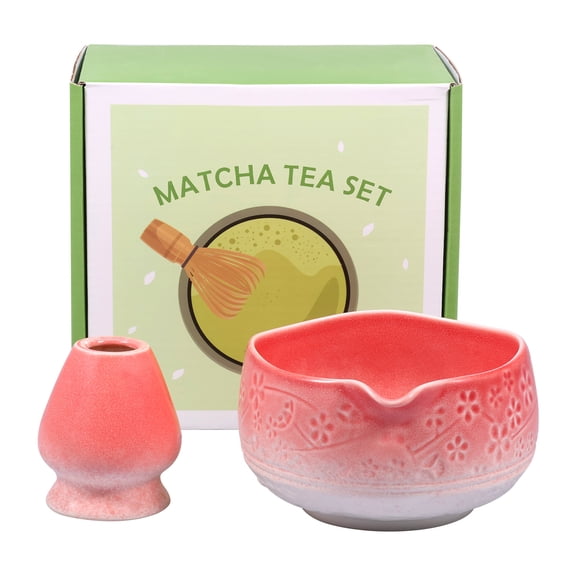 Fkszll 2026 New Matcha Bowl and Chasen Stand Set Premium Ceramic 550ml Chawan with Spout Gift for DIY Matcha Lover Starter Kit Pink