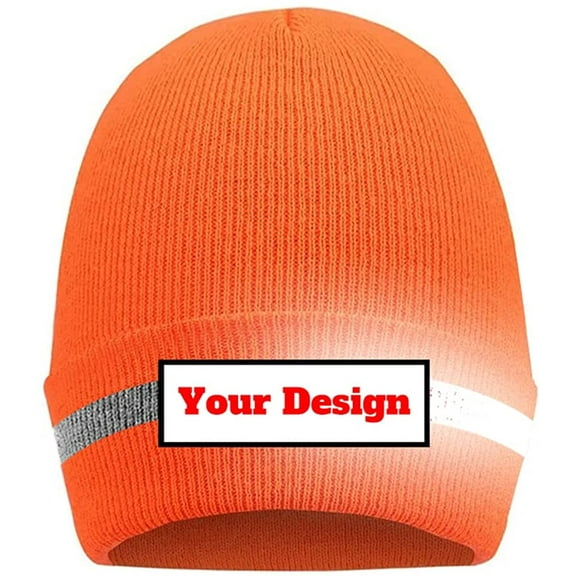 YOWESHOP Hi Vis Safety Beanie Hat Customize Your Logo Winter Knit Hat with Reflective Strips Unisex