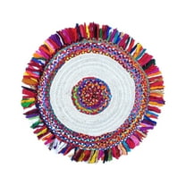 Oussum Hand Woven Natural Jute Cotton Area Rug Round Indoor Braided Chindi Rugs Area Runner Online