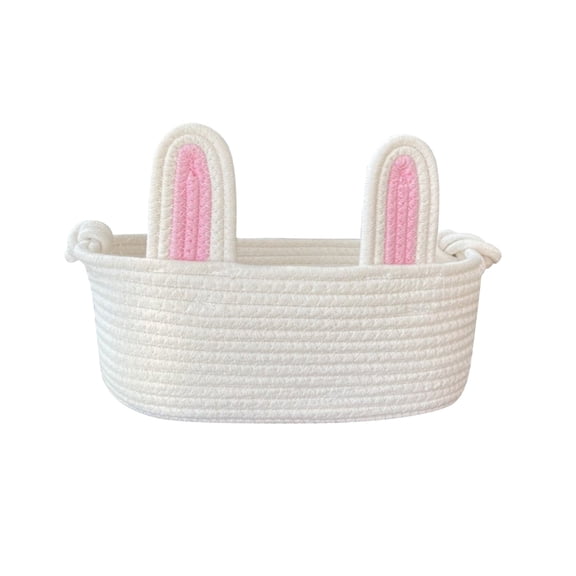Hiroekza Cute Bunny Ears Easter Basket with Handles, Cotton Rope Woven Nursery Storage Bin Room Organizer Easter Party Gifts,Easter Decor for Home