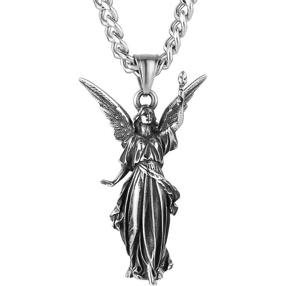 NBGQD Angel Necklace for Men Women Retro Stainless Steel Guardian Angel Pendant Necklace Amulet Jewelry Gift