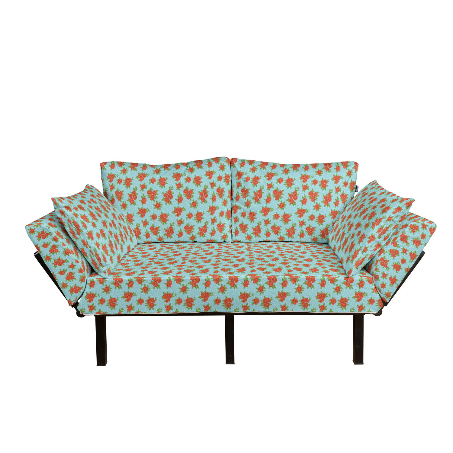 Loveseat Leaves and Flowers on an Ornate Background Ivory Coral Salmon Daybed with Metal Frame Upholstered Sofa for Living Dorm Ambesonne Floral Futon Couch