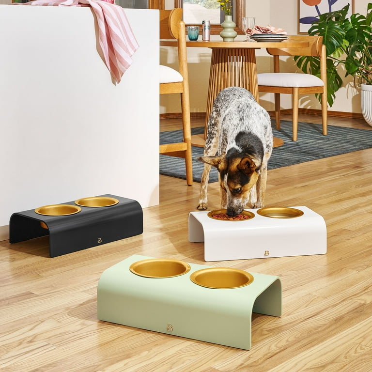 Beautiful Double Elevated Stainless Steel Pet Bowl, 4-Cup, Black by Drew  Barrymore - Walmart.com