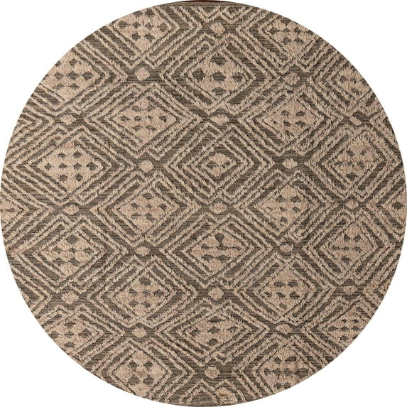 Ahgly Company Machine Washable Indoor Round Abstract Brown Sugar Brown Area Rugs, 8' Round