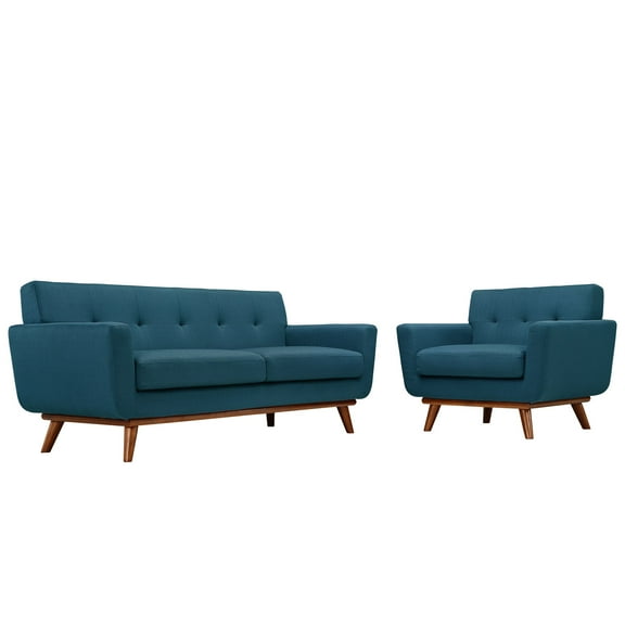 Modern Contemporary Living Room Armchair and Loveseat Sofa Set of Two Navy