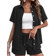 thumbnail image 2 of Short Sets 2 Piece Button Down Short Sleeve Shirts Cute Shorts Beach Vacation Lounge Matching Outfits Black 2XL, 2 of 5