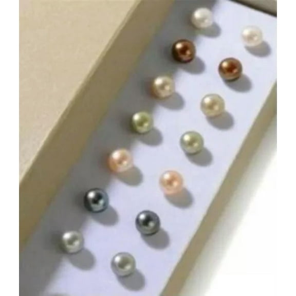 K-KED Wholesale 7-8mm Multicolor Freshwater Pearl Silver Stud Earrings-White