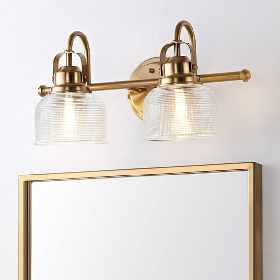 JONATHAN Y Virginia 17.25" 2-Light Metal/Glass LED Vanity Light, Brass Gold