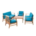 thumbnail image 3 of Peacock Outdoor 8 Seater Finished Acacia Wood Double Sofa and Club Chair Set with Cushions, Teak, Blue, 3 of 9