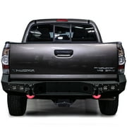 Vijay Compatible with 2005-2006-2007-2008-2009-2010-2011-2012-2013-2014-2015 Toyota Tacoma Rear Bumper Textured Black Steel with 4xLED Lights and 2xD-rings