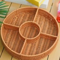 qILAKOG Wooden Rattan Woven Storage Basket, 5 Compartment Woven Storage Table Basket, Pastry, Dried Fruit, Snack Storage, Fruit and Afternoon Tea Storage Basket