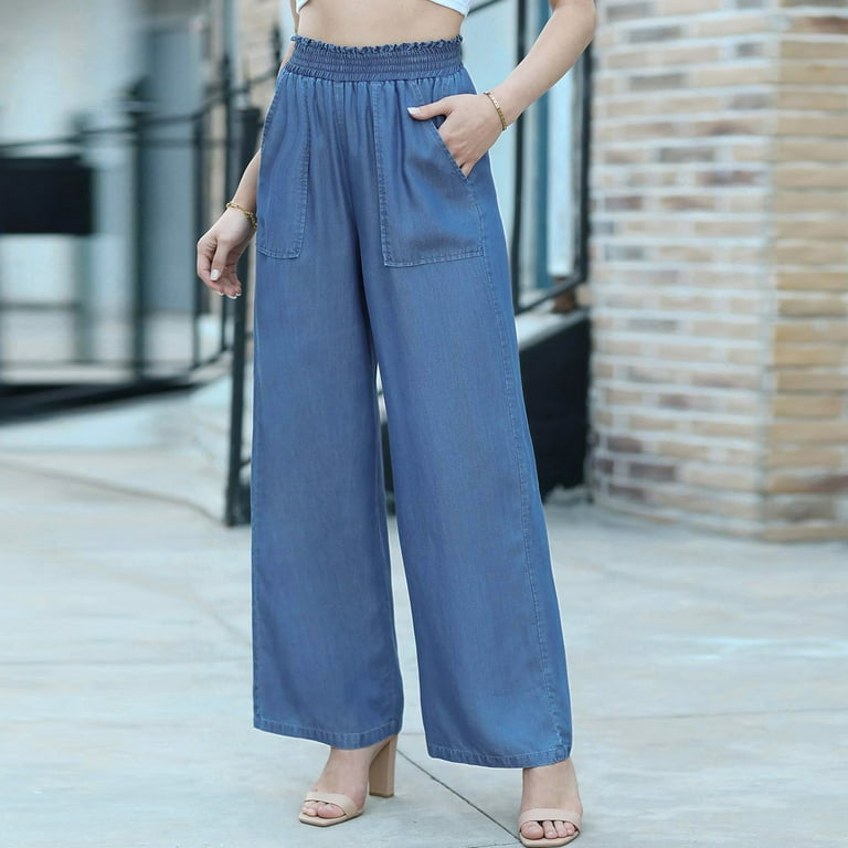 【BAON】Tough Summer Pintuck Denim Pants - Tencel 100 Womens Ruffled Smocked High Waist Slant Pocket Straight